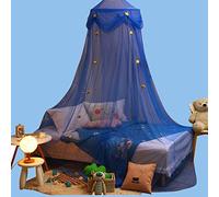 MARBER Letto a Cupola Rotondo con baldacchino di Stelle Filato per Bambini Zanzariera Pieghevole Adatto a Ragazzi, Ragazze, Bambini, Letto per Adulto, dormitorio per Studenti, Blu