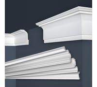 Marbet, listelli da soffitto in polistirene XPS, modanature in stucco di alta qualità, leggeri e robusti, dal design moderno (confezione risparmio da 40 metri, E-33, 56x86 mm), listello angolare