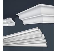 Marbet, listelli da soffitto in polistirene XPS, modanature in stucco di alta qualità, leggeri e robusti, dal design moderno (confezione risparmio da 50 metri, E-10, 80x87 mm), listello decorativo