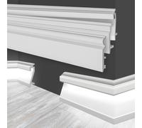 MARBET DESIGN Battiscopa in plastica bianca HDPS - Profilo da 2 metri per battiscopa Finitura pavimenti Listelli Finitura pavimenti Canalina cavi (HF-3 109x22 mm, 2 Metri)