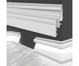 MARBET DESIGN Battiscopa in plastica bianca HDPS - Profilo da 2 metri per battiscopa Finitura pavimenti Listelli Finitura pavimenti Canalina cavi (HF-3 109x22 mm, Campione)