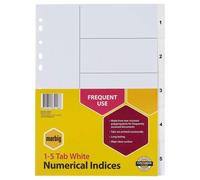 Marbig A4 1-5 Tab Indici numerici/Divisori Polipropilene di lunga durata Bianco