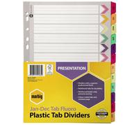 Marbig Jan to Dec Divisori in plastica Manilla A4 Design fluorescente brillante