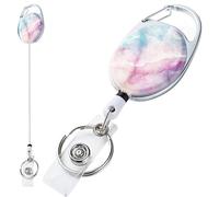 Marble Badge Reels Retractable - Stylish Holder With Smooth Pull Cord and Clip, Provides Secure Hold For Keys Cards ID Tags | Perfect Office Accessory Nurses Teachers Students Everyday Work Us