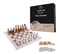Marble Hives Set di scacchi di lusso da 30,5 cm con dama, tavola in pietra artigianale e pezzi per adulti, bianco classico e verde onice