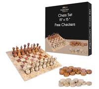 Marble Hives Set di scacchi in marmo di lusso da 38 cm con dama, scacchiere in marmo per adulti, set di scacchi classico per adulti con tavola in pietra artigianale e pezzi di scacchi in marmo