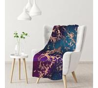 Marble Luxe Decor viola scuro e verde acqua con oro,Coperta morbida, calda, anti-pilling, in flanella, peluche, 76 x 102 cm