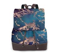 Marble Luxe Decor viola scuro e verde acqua con oro,Zaino da donna, impermeabile, leggero, in pelle PU, alla moda, da viaggio