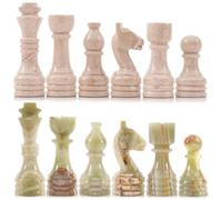 MARBLE RANGE Pezzi di scacchi in marmo Verona e verde, realizzati a mano, re da 8,9 cm, set da 32 pezzi, ideali per scacchiere e scacchi da viaggio