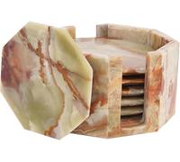 Marble Range Set di 6 sottobicchieri onice verde fatti a mano da 8,9 cm per bevande per tavolino da caffè, sottobicchieri in marmo con supporto