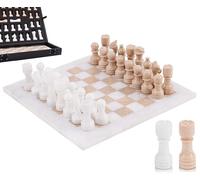 MARBLE RANGE Set di scacchi in marmo da 30,5 cm, bianco e Verona, fatto a mano, per adulti, gioco da tavolo in marmo per la famiglia, con scatola portaoggetti e 2 extra queen