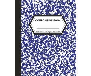 Marbled Composition Notebook: Blue Wide Ruled Notebook, 110 Pages, 7.5" x 9.25", Journal for Children, Kids, Girls, Teens And Women (School Essentials)