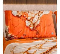 MARBLELIZED - Coppia Federe Cuscino Letto 50x80 Stampate Fronte/Retro, Federe Copricuscini, Coppia Federe Eleganti Effetto Marmo Arancione, Idea Regalo, 100% Made in Italy