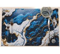 MARBLELIZED - Tovagliette Americane Lavabili, Tovaglietta in Tessuto Effetto Marmo Blu, Set da 6 (30x45 cm) - Eleganti, Ideali per Colazione, Pranzo e Cena, Idea Regalo, 100% Made in Italy