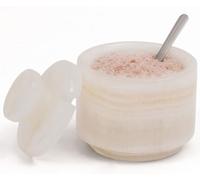 MARBLOUS KRAFTS Saliera in marmo con coperchio e cucchiaio, 7,6 cm, in onice bianco, piccola scatola per sale, barattolo per zucchero, piano di appoggio per spezie, ideale per contenitori per sale