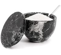 MARBLOUS KRAFTS Saliera in marmo con coperchio e cucchiaio Black Zebra 3 x 4 contenitore per spezie per piano di lavoro della cucina, 133,2 g, perfetto per San Valentino zucchero Candy Bowl per regalo