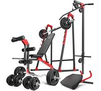 Marbo Sport Set MH26_177KG_Kier_G | Panca Pesi + Supporto bilanciere + Allenatore Gambe + Stazione LAT pulldown + banco Curl + Barre/Dischi Pesi 113 kg | Made in EU