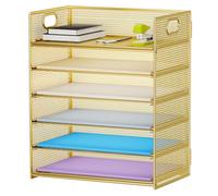 Marbrasse Organizer per vassoi per lettere, 6 ripiani in rete con manico, organizer per cartelle di carta per lettere/A4 da ufficio, colore oro