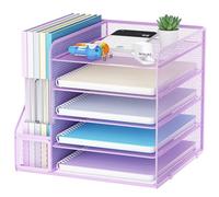 Marbrasse Organizer Scrivania,5 Livelli Porta Documenti e Accessori,Organizzatore Rete per Ufficio Casa e Scuola(Viola)
