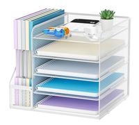 Marbrasse Organizer Scrivania,5 Livelli Porta Documenti e Accessori,Organizzatore Rete per Ufficio Casa e Scuola(Bianco)