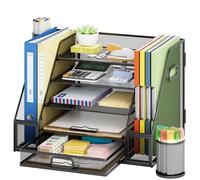 Marbrasse Organizer Scrivania,5 Vassoio Porta Documenti Ufficio Scrivania,Vaschetta con Cassetti,2 Portapenne,Desk Organizer,Porta Corrispondenza per Casa e Ufficio(Bilaterali Libreria Nero)