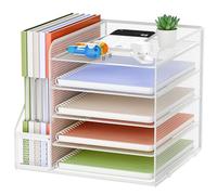 Marbrasse Organizer Scrivania Accessori,5-Livelli Organizer Ufficio,Porta Documenti Organizzatore in Rete per Scrivania,Ufficio Portaoggetti Scrivania Casa(Bianco)