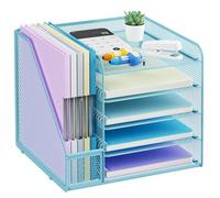 Marbrasse Organizer Scrivania e Accessori Scrivania,Organizer Ufficio,5 Livelli con Porta Documenti,Organizzatore in Rete per Scrivania,Accessori Ufficio Portaoggetti Scrivania (Blu)