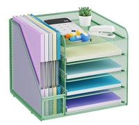 Marbrasse Organizer Scrivania e Accessori Scrivania,Organizer Ufficio,5 Livelli con Porta Documenti,Organizzatore in Rete per Scrivania,Accessori Ufficio Portaoggetti Scrivania (Verde)