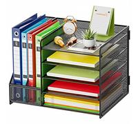 Marbrasse Organizer Scrivania,Porta Documenti Scrivania Rete Metal,5 Comparti Porta Organizzatore Scrivania,per Casa Ufficio(Nero senza Cassetto)