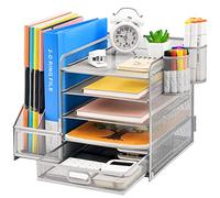 Marbrasse Organizer Scrivania,Porta Documenti Ufficio Scrivania,5 Comparti Porta Documenti Scrivania con 2 Portapenne per Casa Ufficio (Argento)