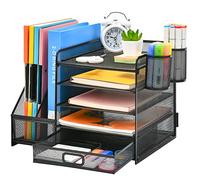 Marbrasse Organizer Scrivania,Porta Documenti Ufficio Scrivania,5 Comparti Porta Documenti Scrivania con 2 Portapenne per Casa Ufficio (Nero (Vecchio Modello))