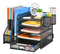 Marbrasse Organizer Scrivania,Porta Documenti Ufficio Scrivania,5 Comparti Porta Documenti Scrivania con 2 Portapenne per Casa Ufficio (Nero)