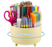 Marbrasse Organizer Scrivania,Portapenne da Scrivania Girevole 360 Gradi,Porta Penne per Scrivania con Organizzatore Matite a 5 Scomparti,Portapenne per Ufficio,Casa(Giallo)
