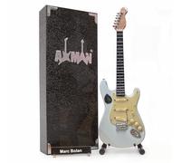 Marc Bolan (T. Rex) Sonic Blue S-Style - Replica di chitarra in miniatura, regalo musicale, scala ornamentale 1/4 fatta a mano, include una scatola espositiva, targhetta per il nome e supporto per