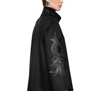 Marc Cain Giacca da Esterno in Lana 100%, Nero, con Ricami Decorativi sulle Maniche e Collo Alto (IT, Numero, 50, Regular, Regular)