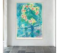 Marc Chagall "Coppia e pesce" Stampe su tela Pittura a olio famosa Opera d'arte Poster Immagine Decorazione da parete per la casa 60x90cm senza cornice