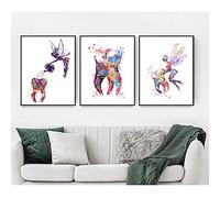 marca generica Igienista Stampa su tela Denti Immagini a parete Clinic Decor Dental Art Fatina dei denti Tela Pittura Acquerello Wall Art Poster Senza cornice-30X40cmX3
