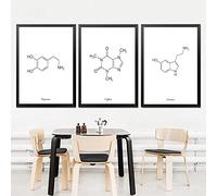 marca generica Molecola di caffeina Picture Print Coffee Quote Opera d'arte Nero Bianco Stampa Poster Formula chimica Tela Pittura Decorazione della parete Senza cornice-50x70cmx3