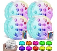 Marca Luce Sott'acqua: 4 Pezzi Illuminazione LED per Piscina Impermeabile, Cambio Colore RGB con Telecomando, Illuminazione IP68 per Stagno, Piscina, Giardino, Acquario, Matrimonio (16 Colori)