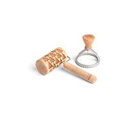 Marcato Kit Preparazione Biscotti, Mattarello decorativo + Stampo per Biscotti Rotondo da 80 mm + Ricettario di Natale, Made in Italy. Modello: Natale Verde, Linea Premium.