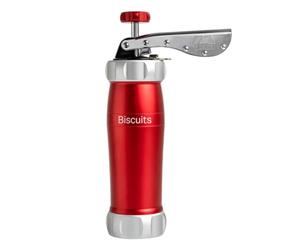 MARCATO Sparabiscotti, Macchina per Biscotti Biscuits Rossa, Alluminio Anodizzato, 20 Forme Incluse, 2 Dimensioni Possibili, 25x10x5 cm, Facile da Usare e Pulire, Linea Design, BI-DES-RSO