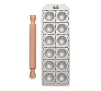 Marcato Stampo per Ravioli, Forme per Ravioli, Alluminio, Mattarello in Legno Incluso, Preparazione Facile, Design Elegante, RA-T55X12-CLS