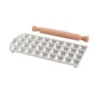 Marcato Stampo per Ravioli, Forme per Ravioli, Alluminio, Mattarello in Legno Incluso, Preparazione Facile, Design Elegante, RA-Q35X36-CLS