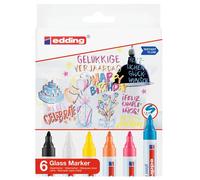 Edding 95 Confezione da 6 Pennarelli a Gesso Liquido - Punta Rotonda - Tratto da 1,5-3 mm - Colori Bianco, Giallo, Nero, Aranci