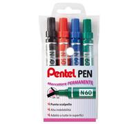 Marcatore permanente Pentel N60 con punta a scalpello 3,9/5,7 mm assortiti 4 pezzi - 0050504