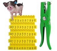 marcature per bestiame, Etichette auricolari for suini 001-100/101-200/201-300/301-400/401-500 Numero di plastica animali da allevamento Kit applicatore orecchie mucche 401-500/001-100(Yellow,401 500)