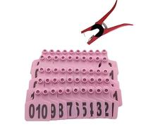 marcature per bestiame, For capre, bovini, pecore, maiali, cani e cervi, con 1 pinza for rimuovere i marchi auricolari, 001-100/001-200/001-300, numero 1-300/1-100(Pink,1-300)