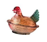 MARCBUSE Bicchiere di cristallo a forma di pollo, ciotola per caramelle retrò con coperchio, piatto da dessert e snack, decorazione per la casa, barattoli di caramelle con coperchio decorativo