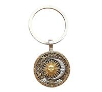 MARCBUSE Portachiavi vintage in lega Zn con stella lunata e dio del sole, ciondolo retrò per miglioramento quotidiano portachiavi da uomo e donna