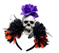 MARCBUSE Punk Skull Hairband con fiore simulazione Halloween copricapo per danza evento di ruolo e fotografia punk fornitura gotico teschio fiore Hairband